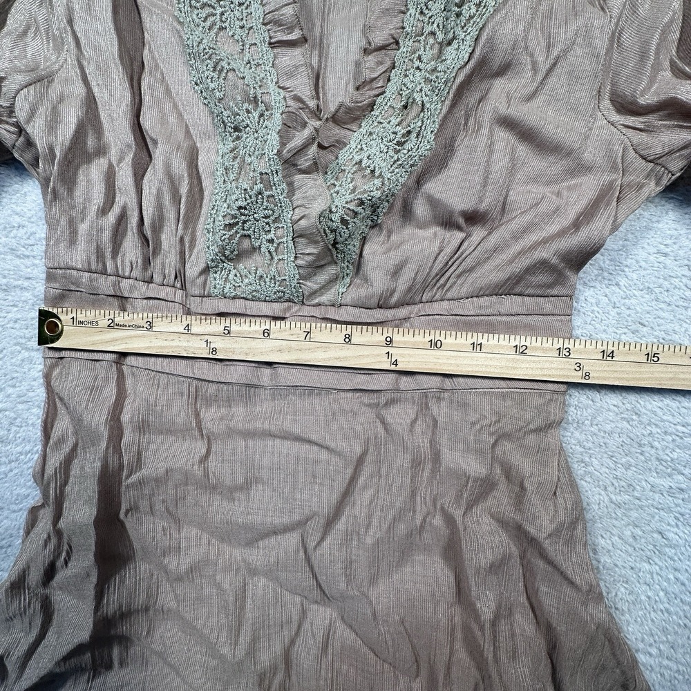 Y2K Empire Waist Blouse Women's Medium Feline‎ Tan Lace Detail Shirt Elastic - Picture 7 of 9
